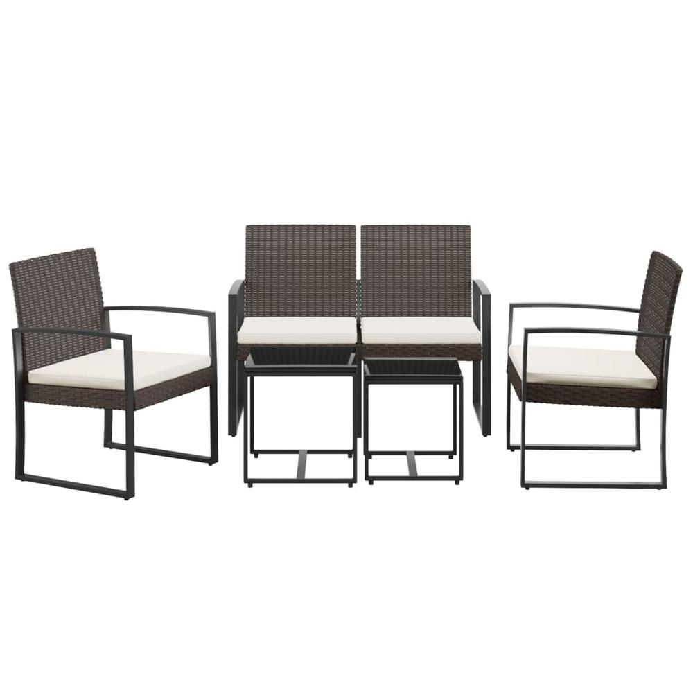 5 piece Patio Dining Set with Cushions Brown PP Rattan. Picture 2