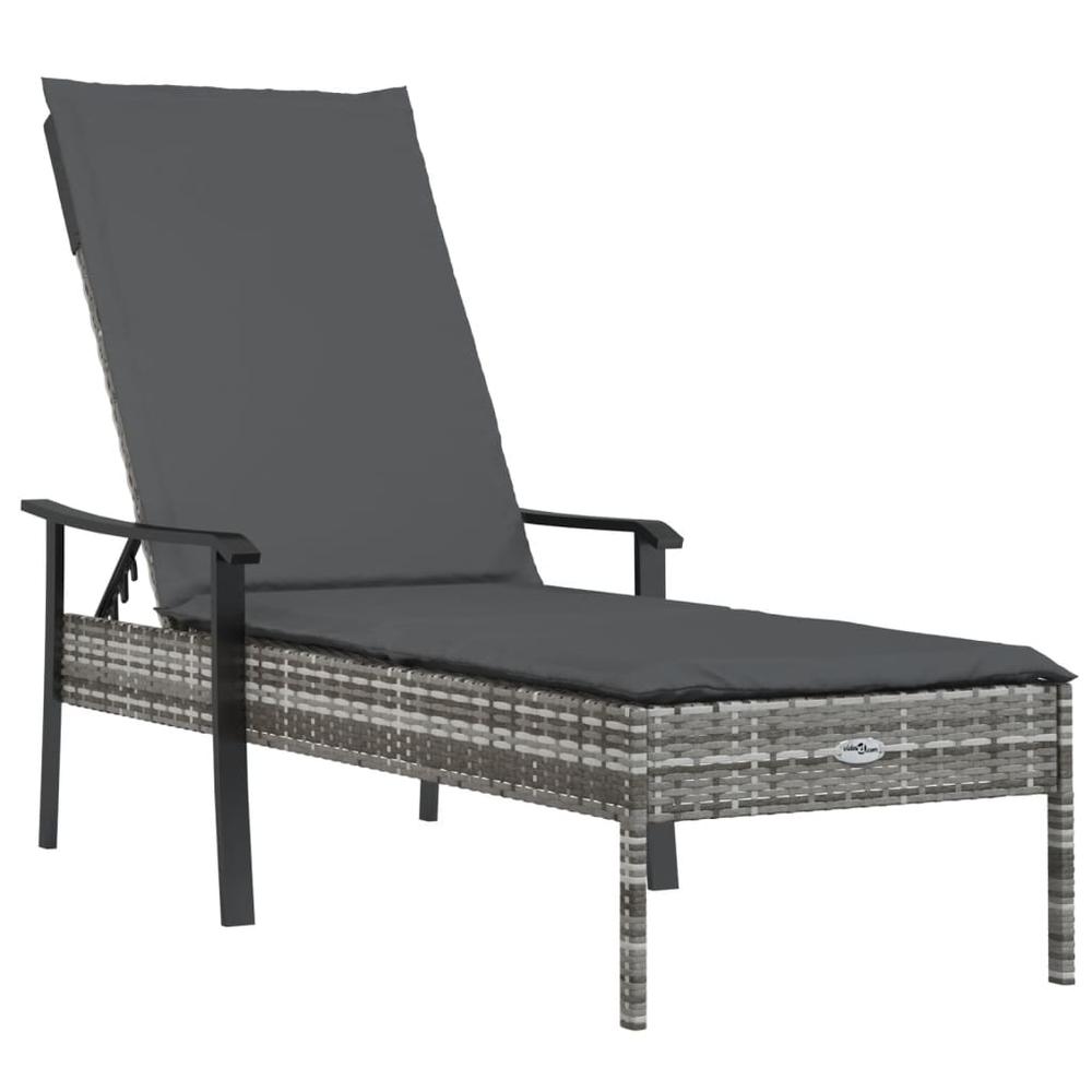 Sun Lounger with Cushion Gray Poly Rattan. Picture 1