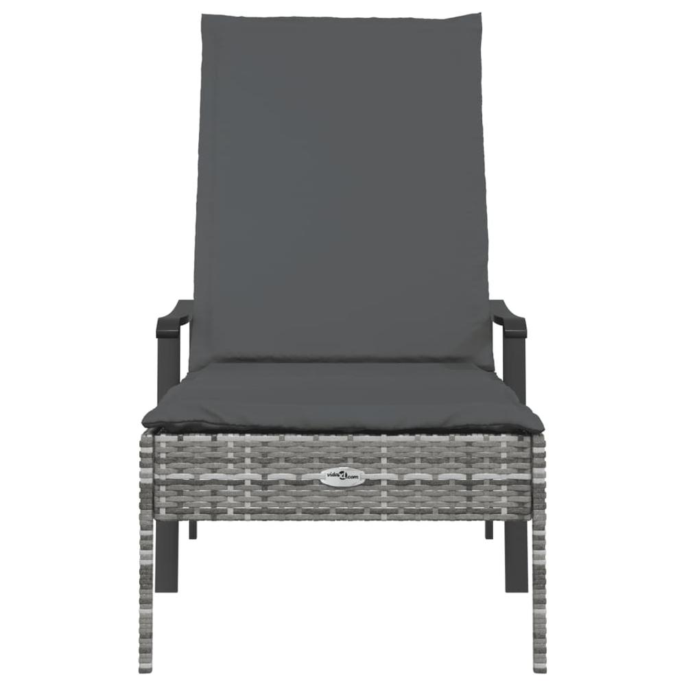Sun Lounger with Cushion Gray Poly Rattan. Picture 2