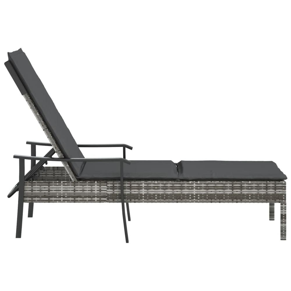 Sun Lounger with Cushion Gray Poly Rattan. Picture 3