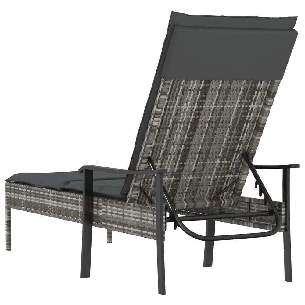Sun Lounger with Cushion Gray Poly Rattan. Picture 5