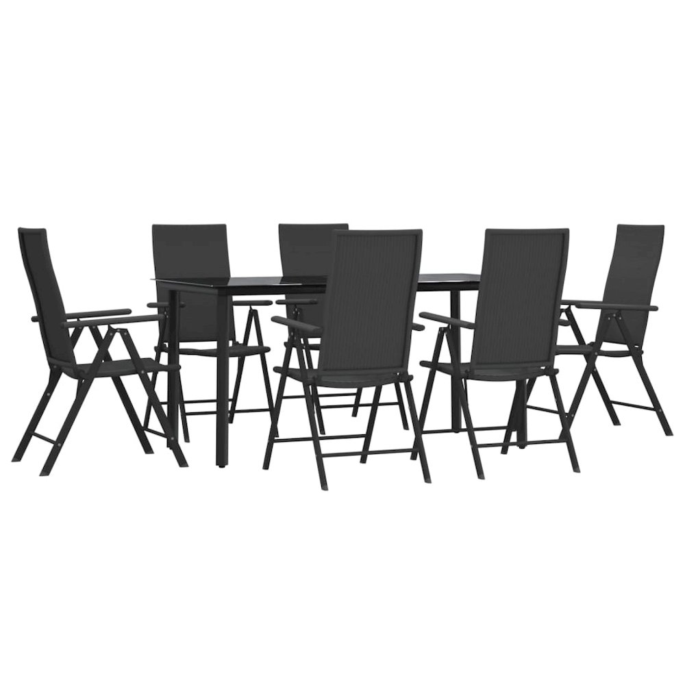 7 Piece Patio Dining Set Black Poly Rattan. Picture 2