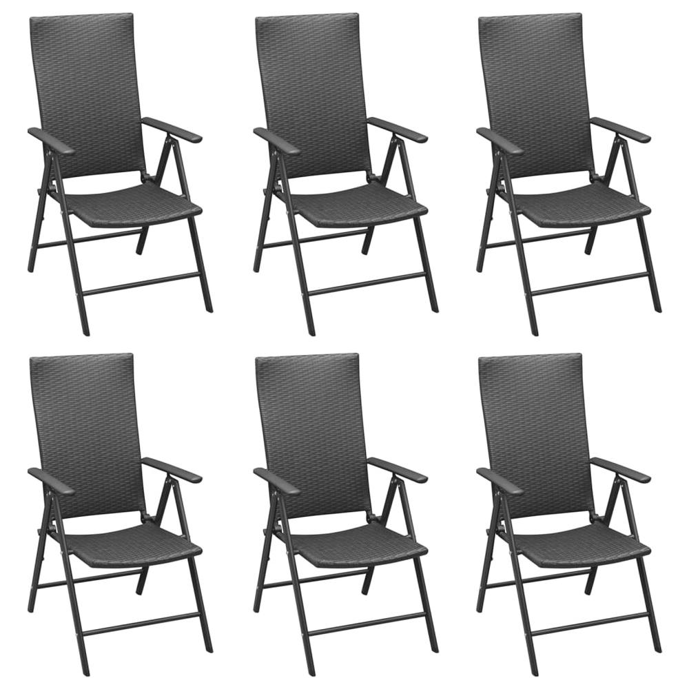 7 Piece Patio Dining Set Black Poly Rattan. Picture 3