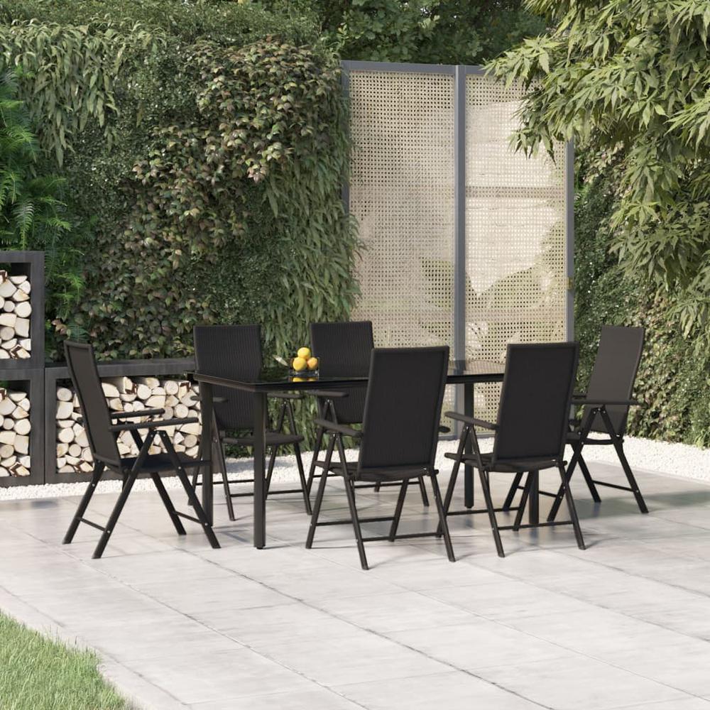 7 Piece Patio Dining Set Black Poly Rattan. Picture 11