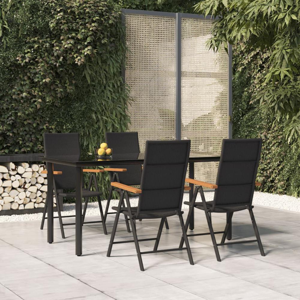 5 Piece Patio Dining Set Black and Brown Poly Rattan. Picture 11