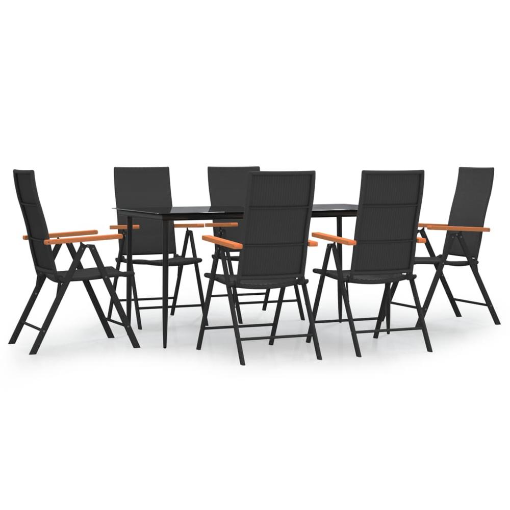 7 Piece Patio Dining Set Black and Brown Poly Rattan. Picture 1