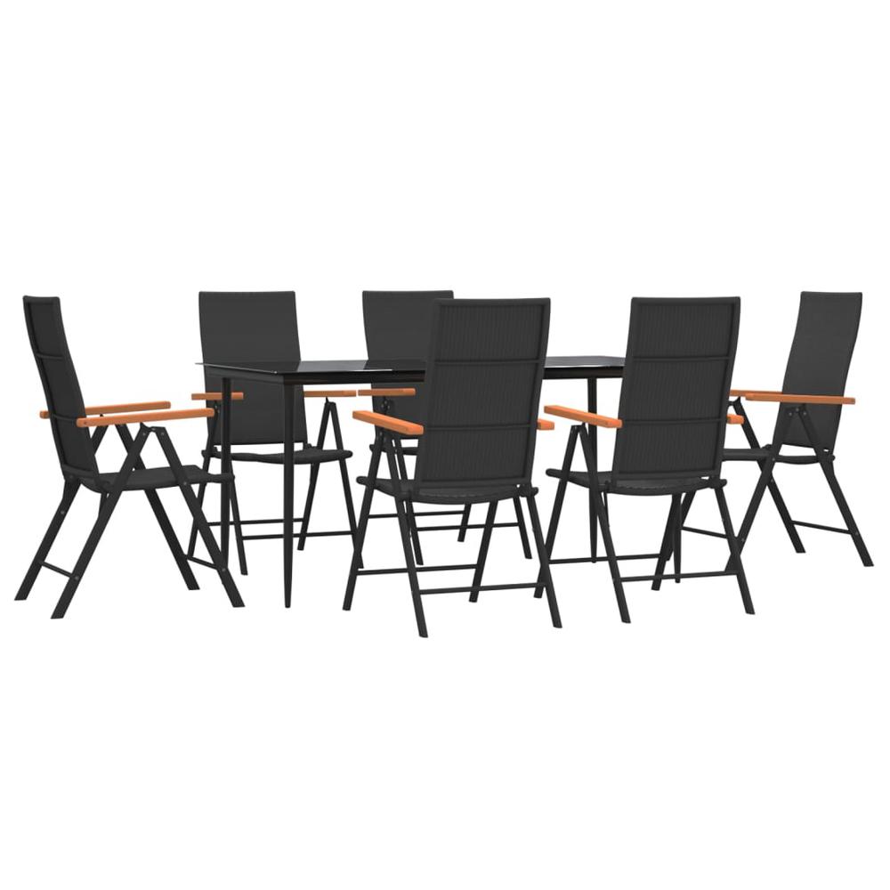 7 Piece Patio Dining Set Black and Brown Poly Rattan. Picture 2
