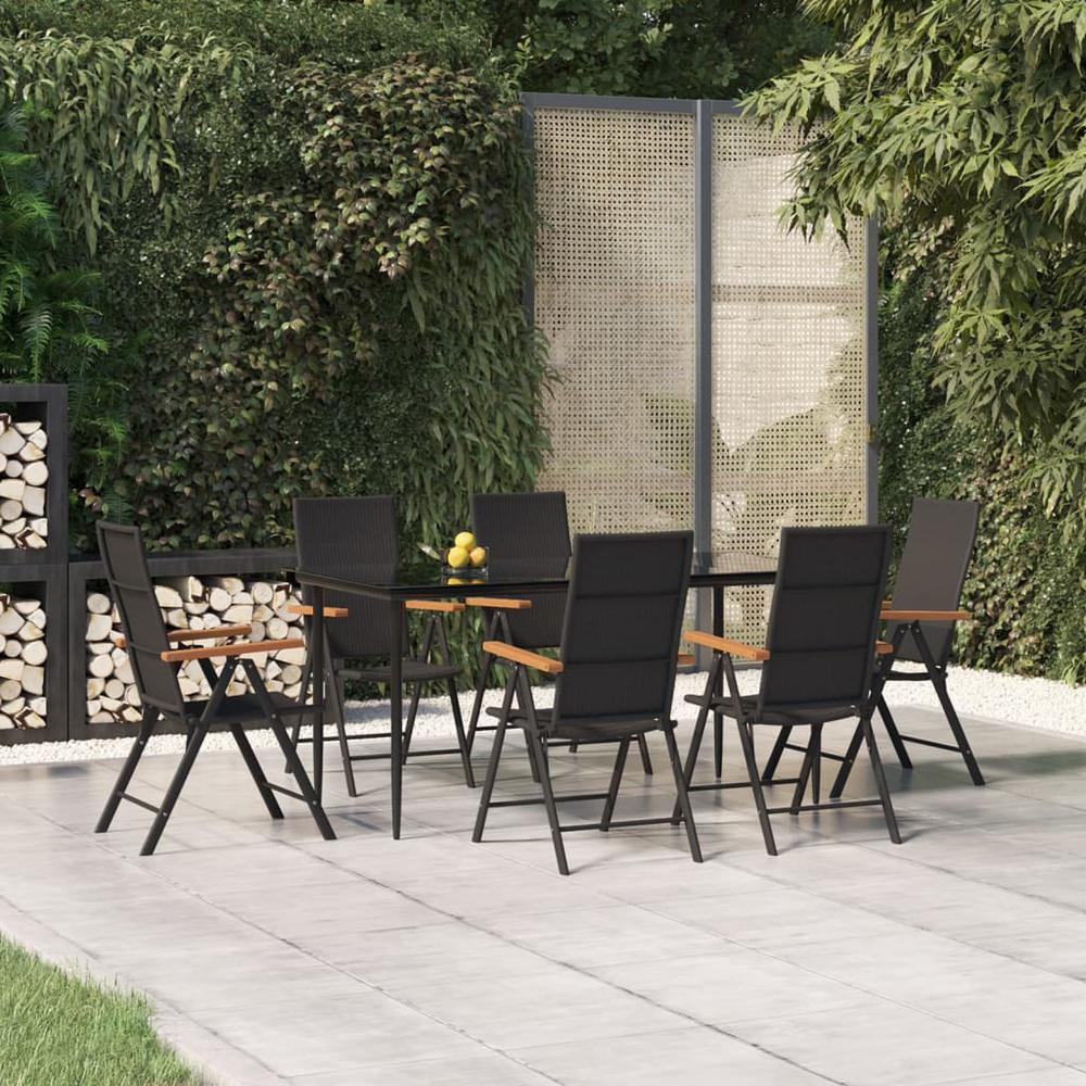 7 Piece Patio Dining Set Black and Brown Poly Rattan. Picture 11