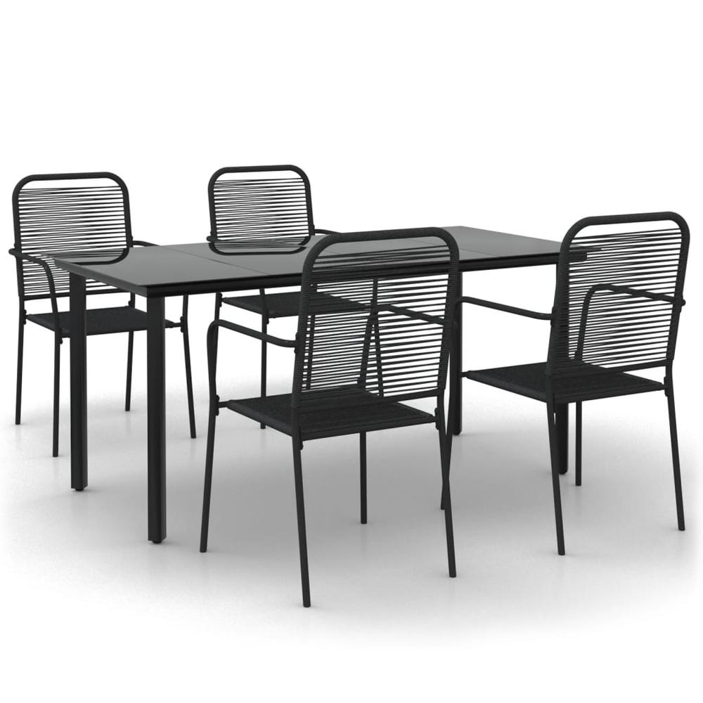 5 Piece Patio Dining Set Black Cotton Rope and Steel. Picture 1