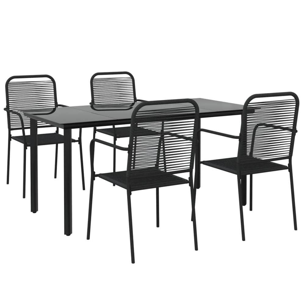 5 Piece Patio Dining Set Black Cotton Rope and Steel. Picture 2