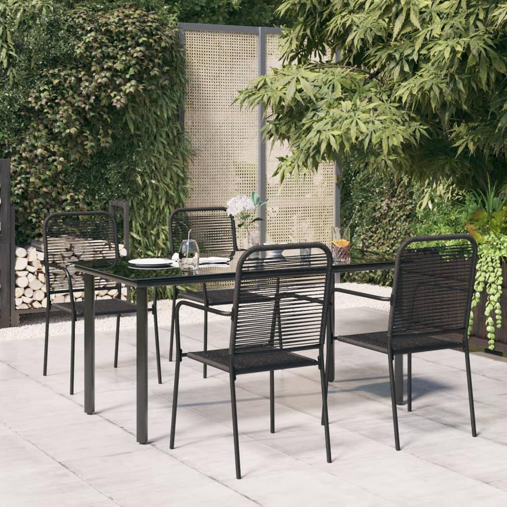 5 Piece Patio Dining Set Black Cotton Rope and Steel. Picture 11