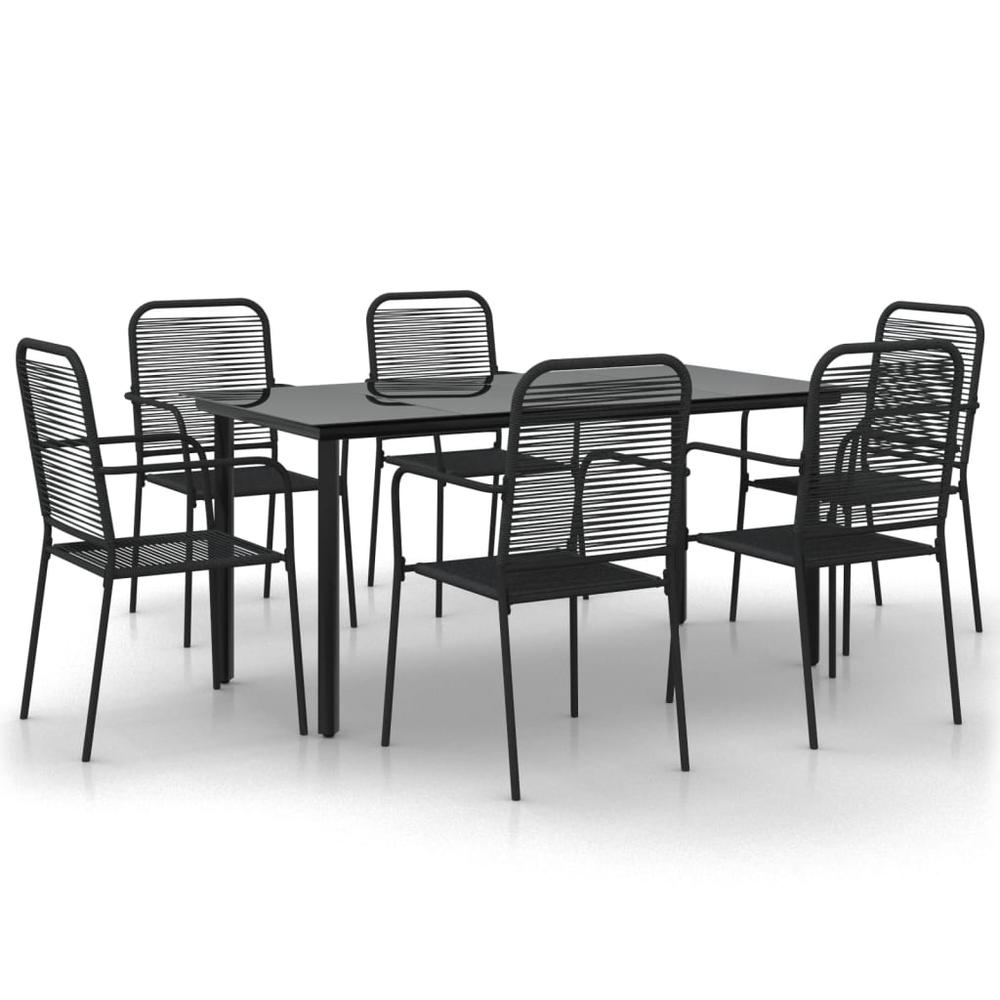 7 Piece Patio Dining Set Black Cotton Rope and Steel. Picture 1