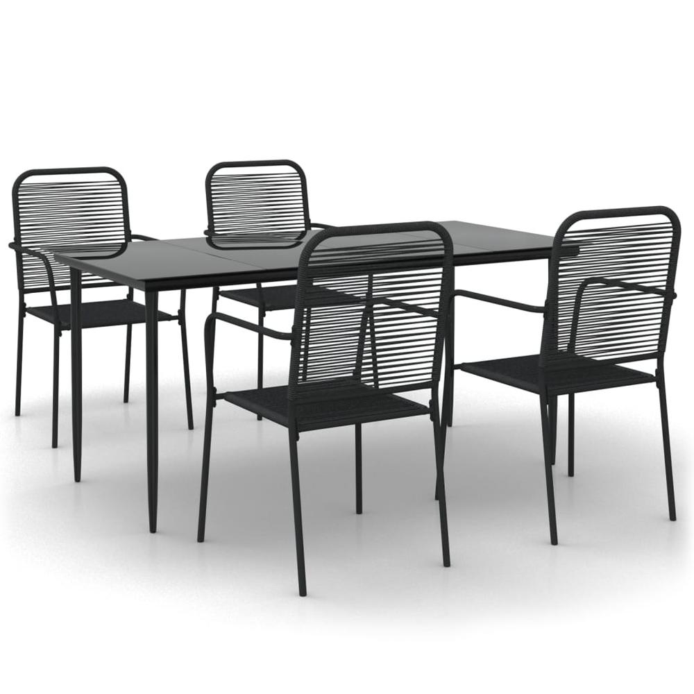 5 Piece Patio Dining Set Black Cotton Rope and Steel. Picture 1