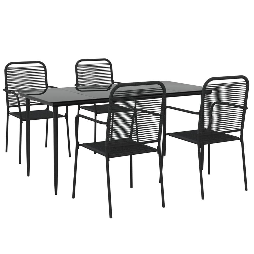 5 Piece Patio Dining Set Black Cotton Rope and Steel. Picture 2