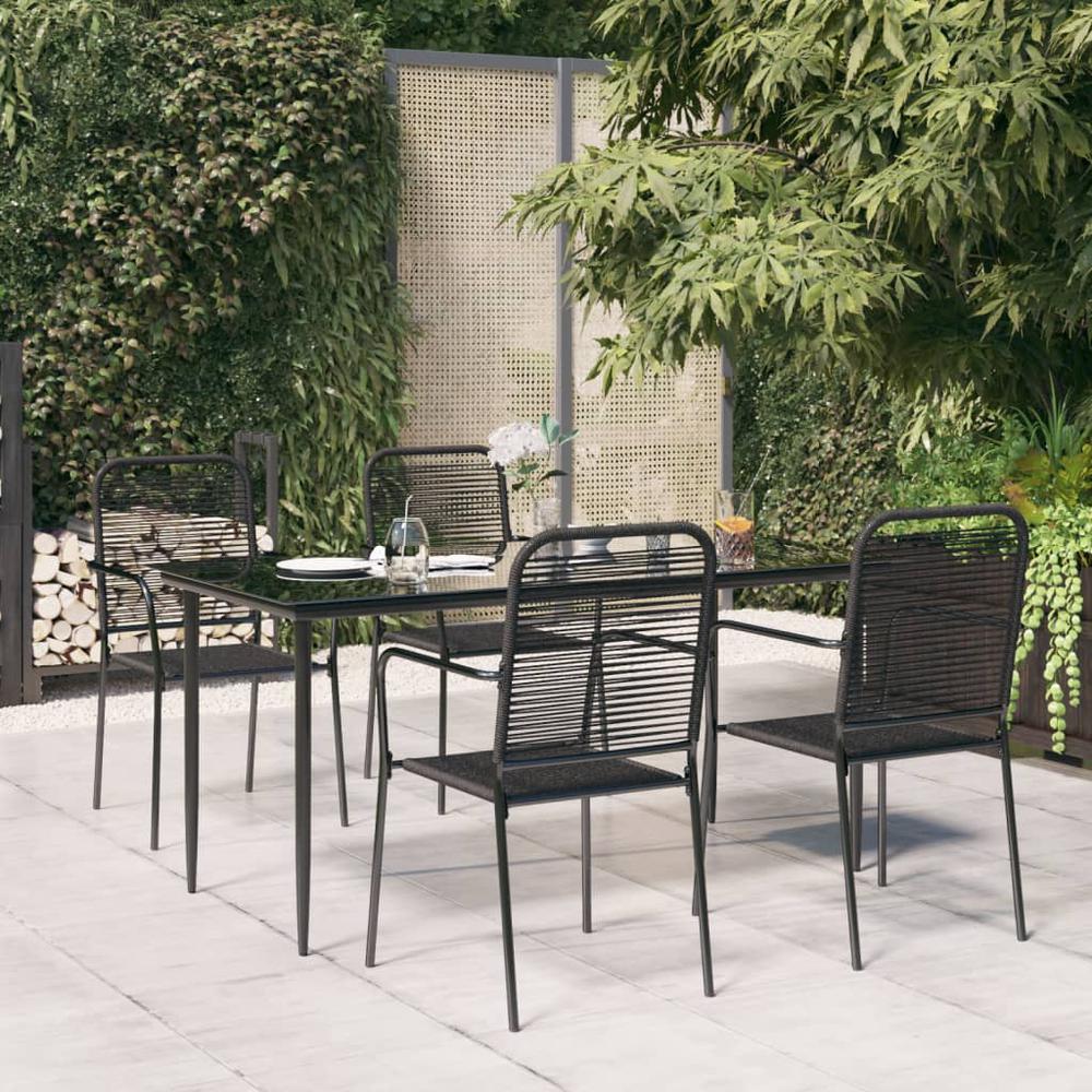 5 Piece Patio Dining Set Black Cotton Rope and Steel. Picture 11