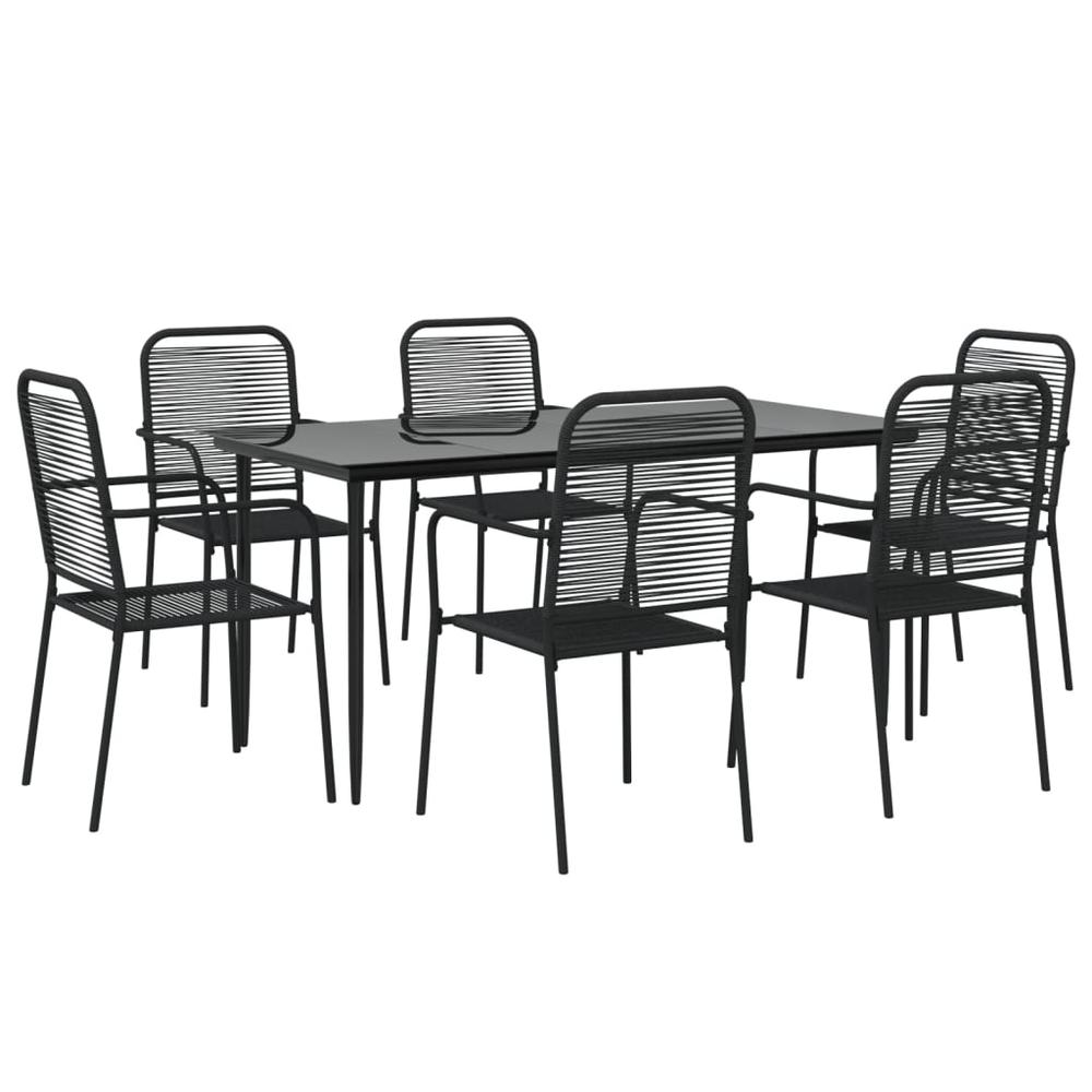 7 Piece Patio Dining Set Black Cotton Rope and Steel. Picture 2