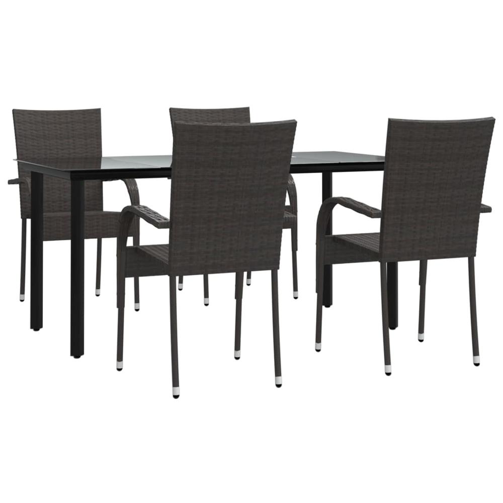 5 Piece Patio Dining Set Brown Poly Rattan. Picture 1