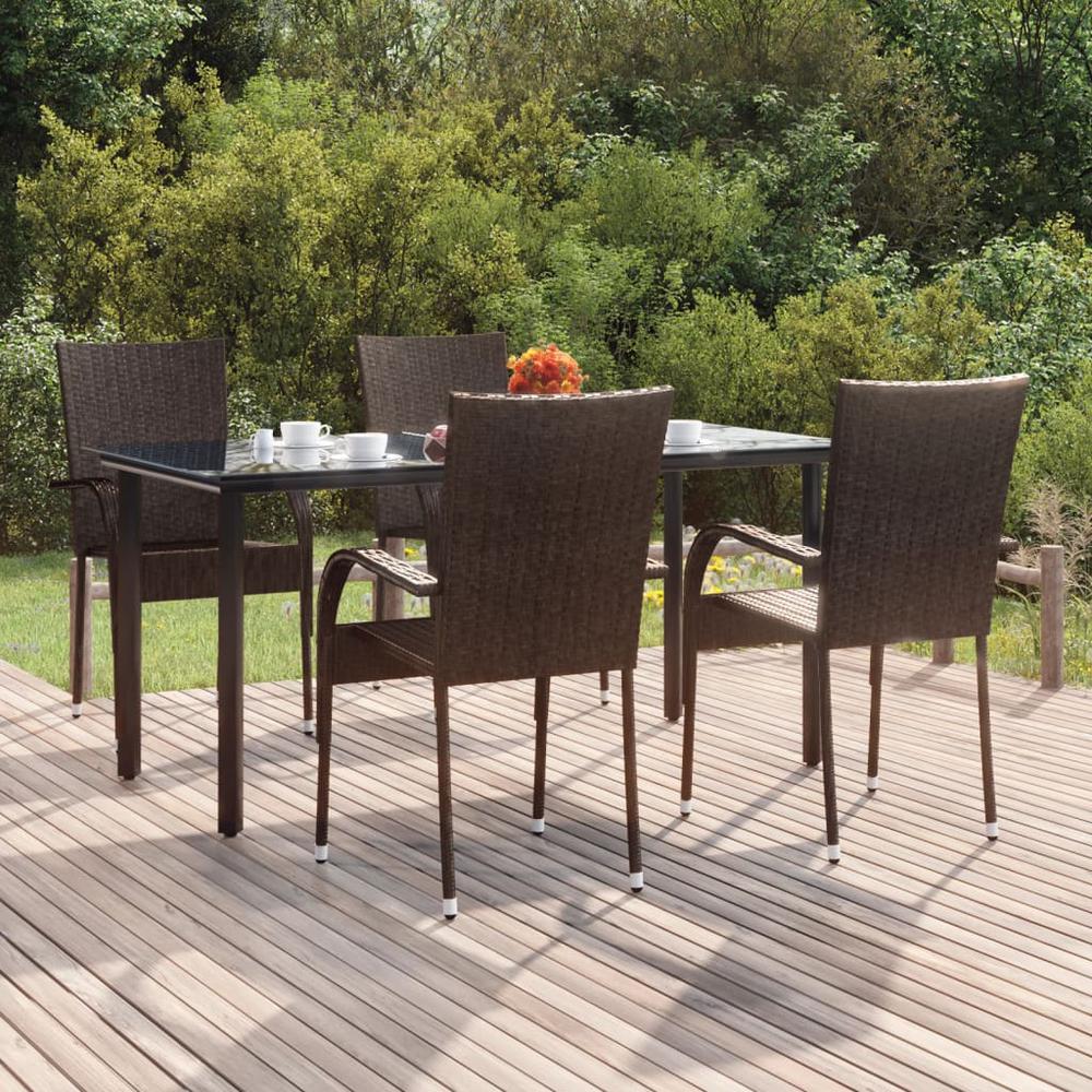5 Piece Patio Dining Set Brown Poly Rattan. Picture 11