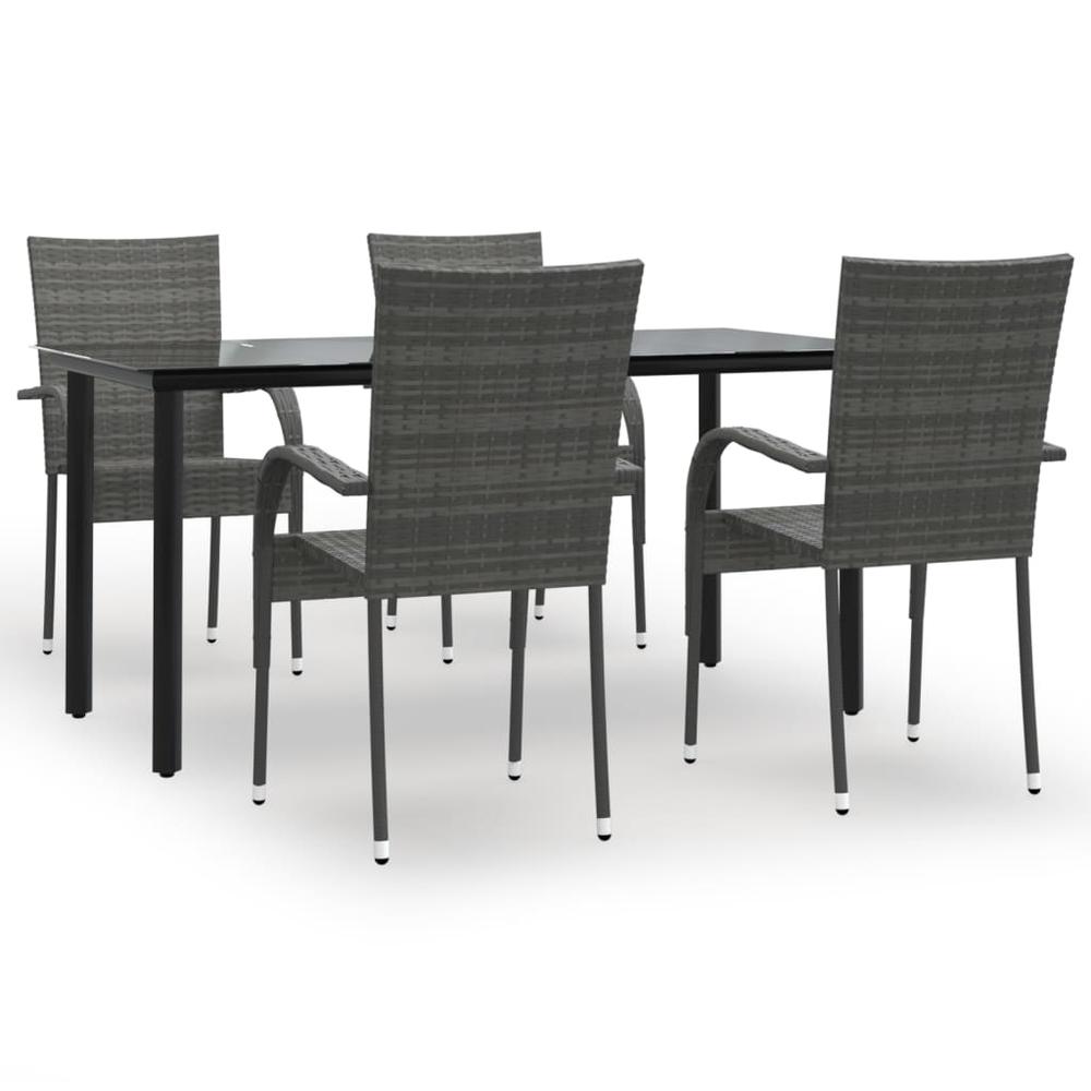 5 Piece Patio Dining Set Gray Poly Rattan. Picture 1