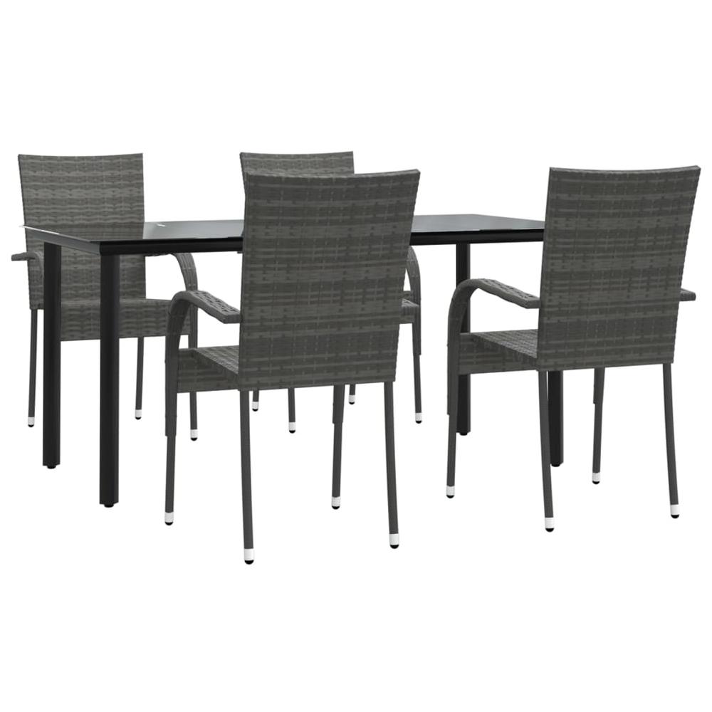5 Piece Patio Dining Set Gray Poly Rattan. Picture 2
