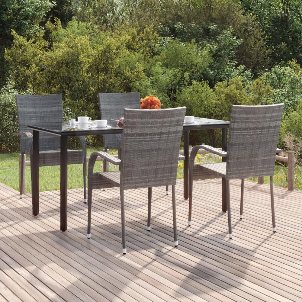 5 Piece Patio Dining Set Gray Poly Rattan. Picture 11