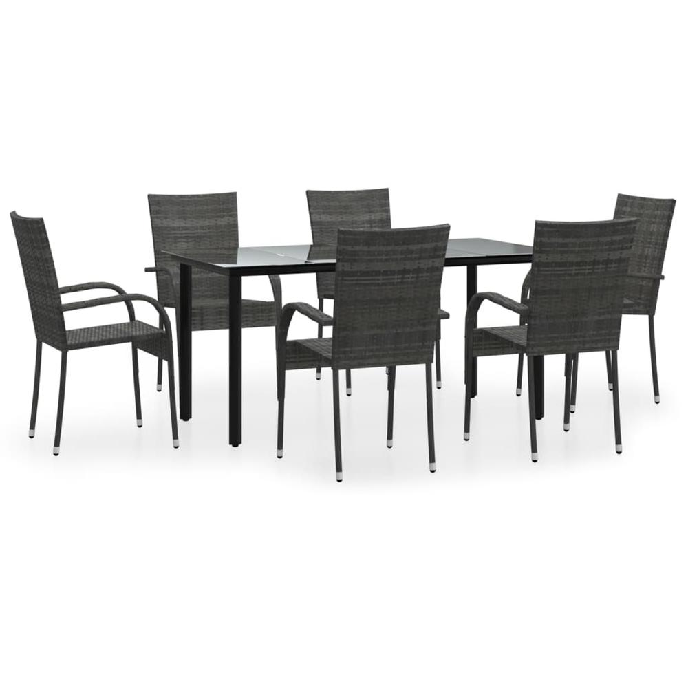 7 Piece Patio Dining Set Gray Poly Rattan. Picture 1