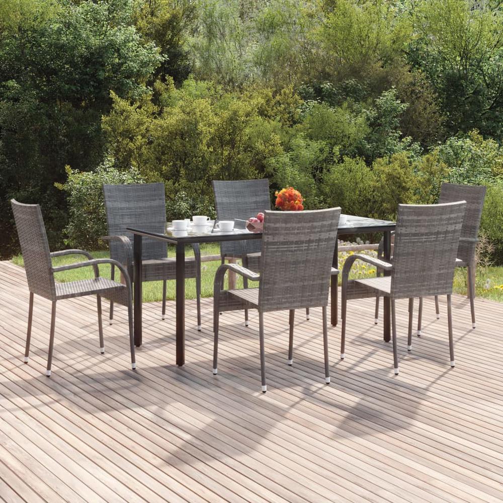 7 Piece Patio Dining Set Gray Poly Rattan. Picture 11