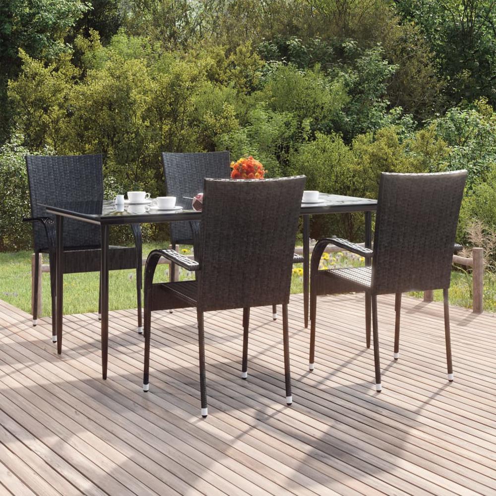 5 Piece Patio Dining Set Black Poly Rattan. Picture 12