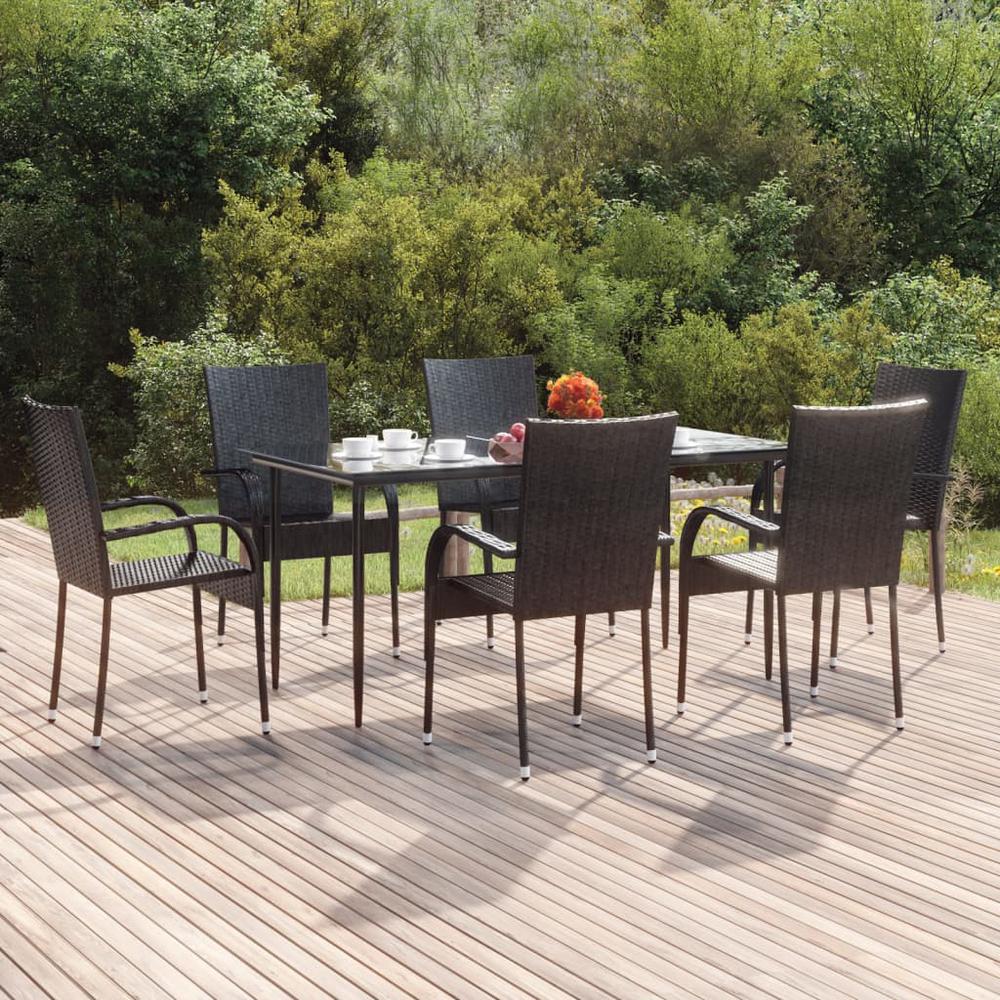 7 Piece Patio Dining Set Black Poly Rattan. Picture 12