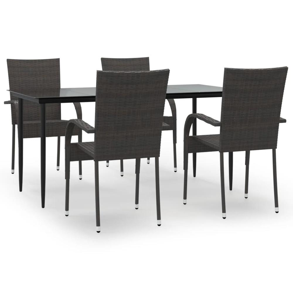 5 Piece Patio Dining Set Brown Poly Rattan. Picture 1