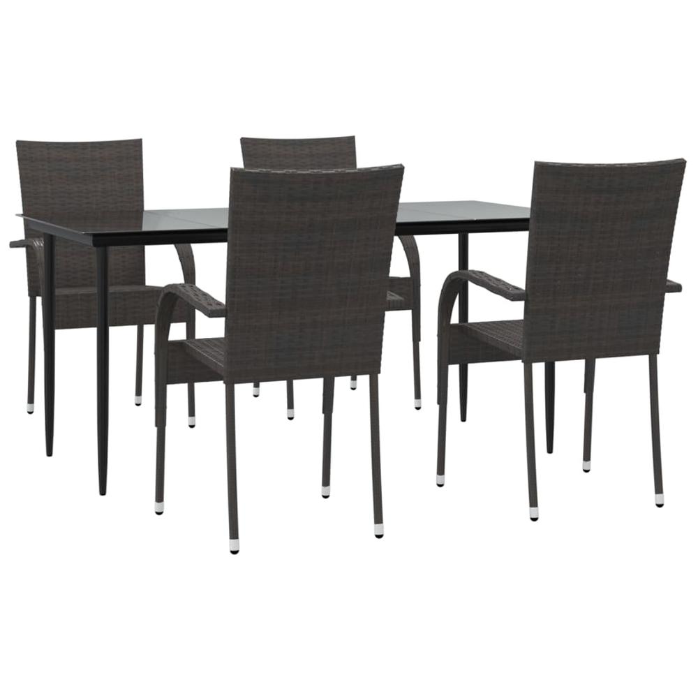 5 Piece Patio Dining Set Brown Poly Rattan. Picture 2