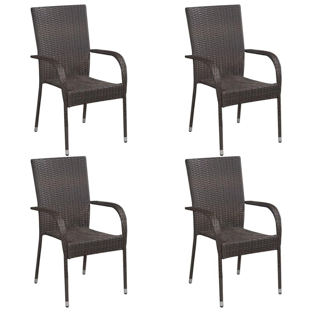 5 Piece Patio Dining Set Brown Poly Rattan. Picture 3