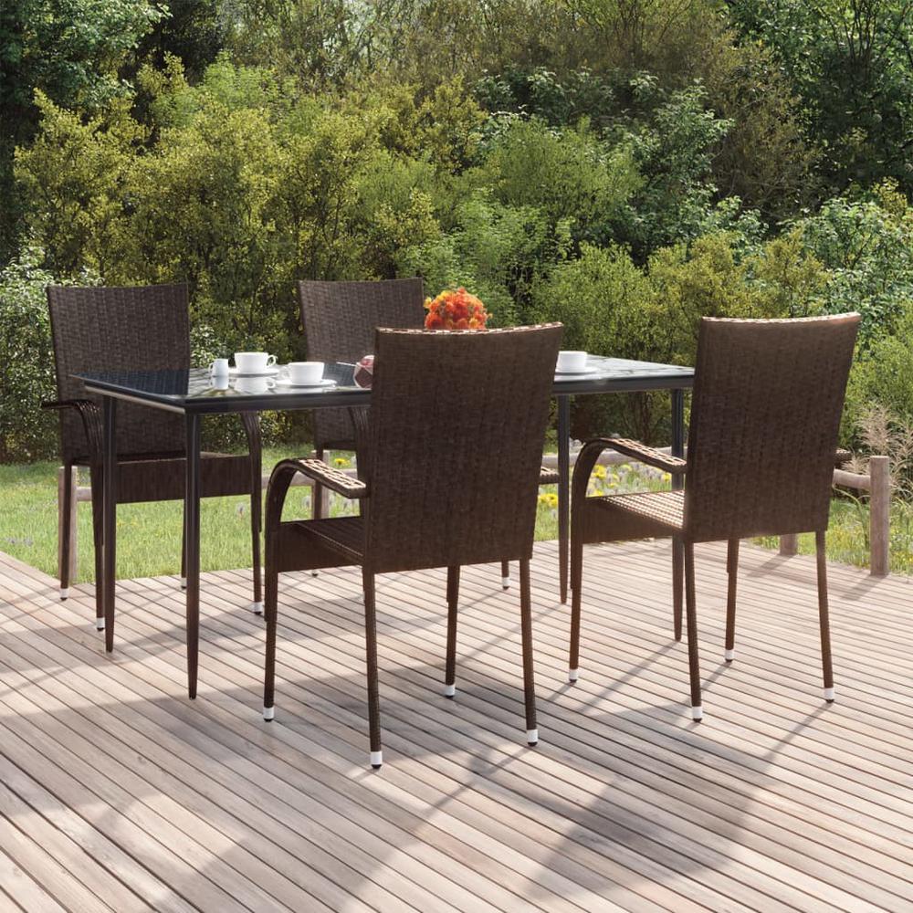 5 Piece Patio Dining Set Brown Poly Rattan. Picture 12