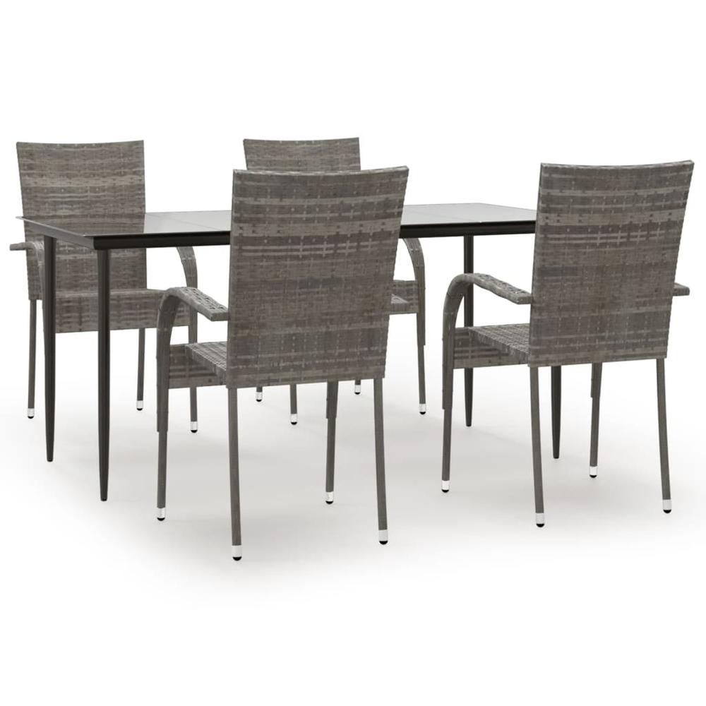 5 Piece Patio Dining Set Gray Poly Rattan. Picture 1