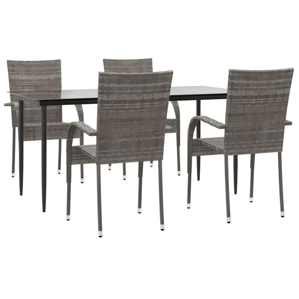 5 Piece Patio Dining Set Gray Poly Rattan. Picture 2