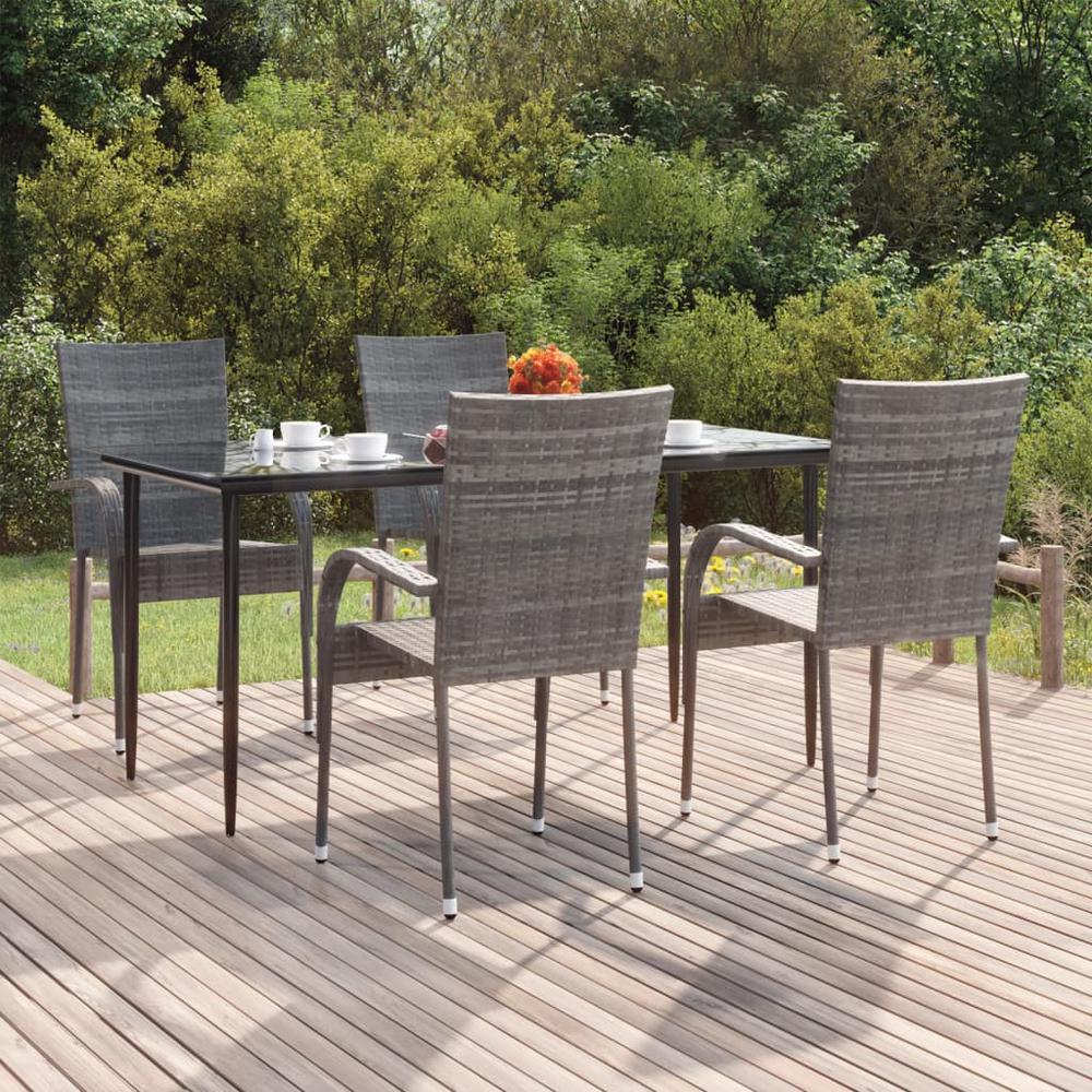 5 Piece Patio Dining Set Gray Poly Rattan. Picture 11