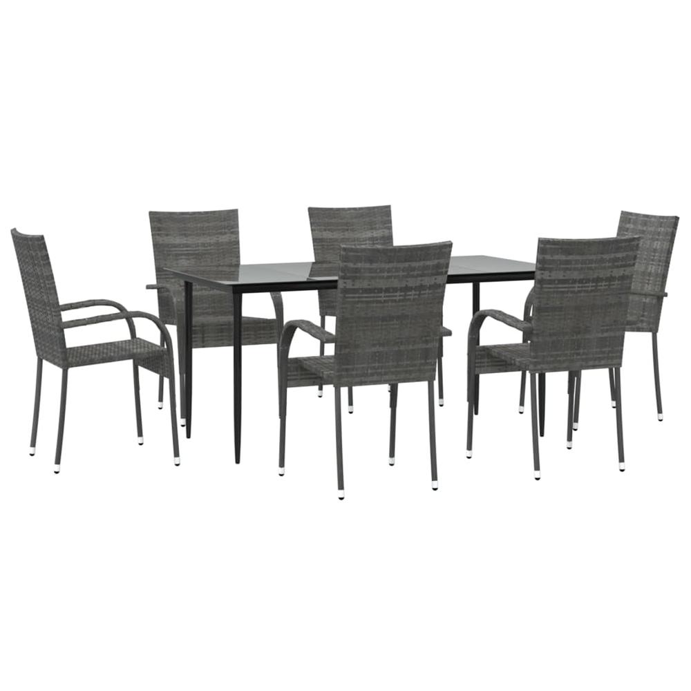 7 Piece Patio Dining Set Gray Poly Rattan. Picture 2