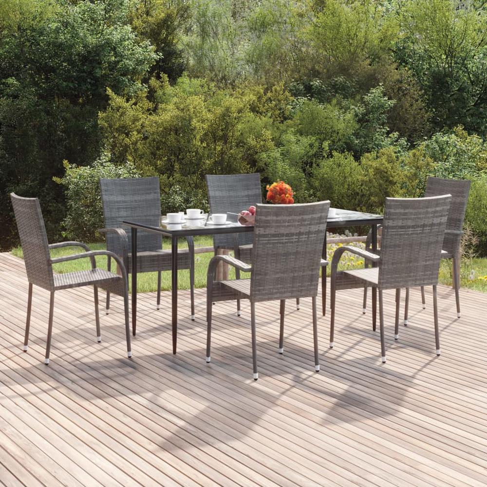 7 Piece Patio Dining Set Gray Poly Rattan. Picture 11