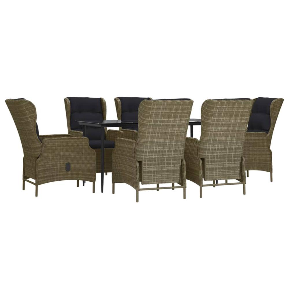 7 Piece Patio Dining Set Brown Poly Rattan. Picture 2