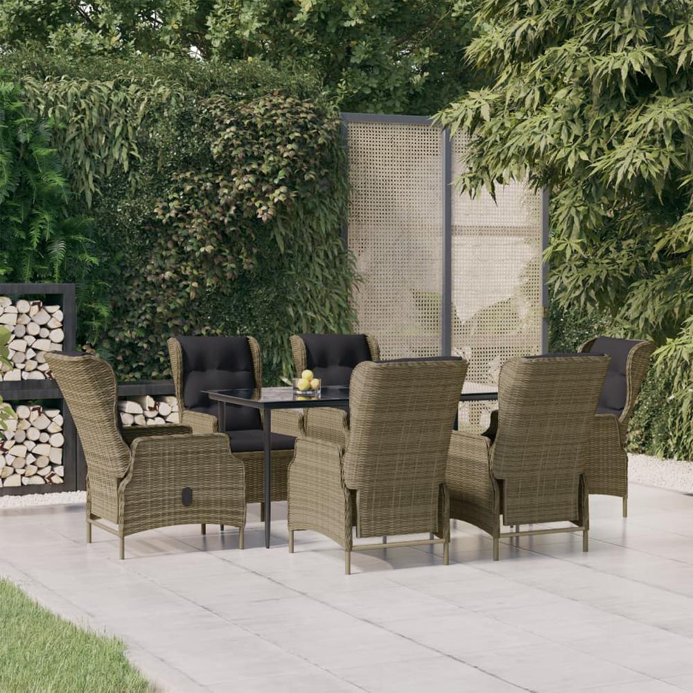 7 Piece Patio Dining Set Brown Poly Rattan. Picture 12