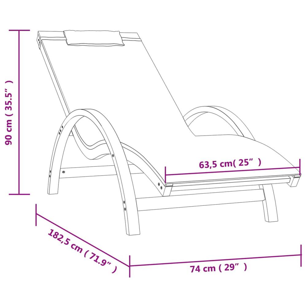 Sun Lounger with Pillow White Textilene and Solid Wood Poplar. Picture 7