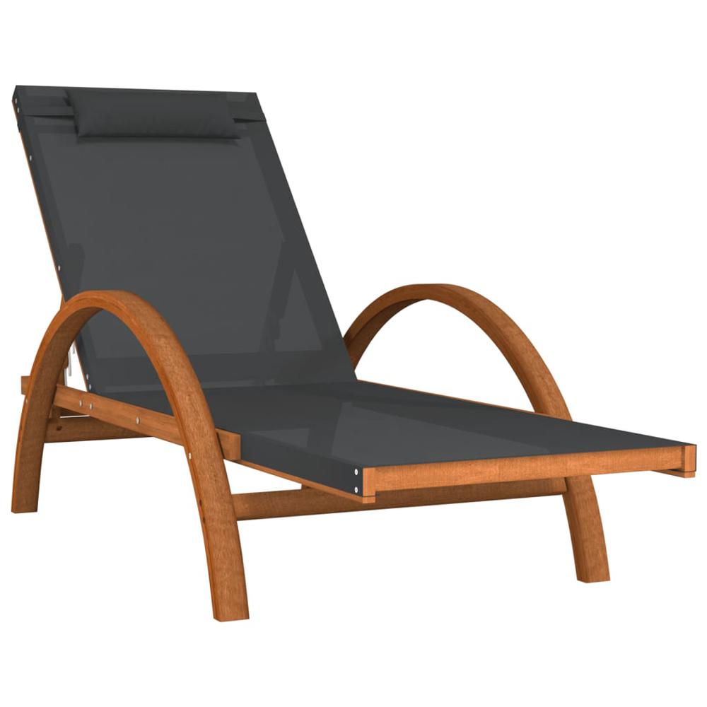 Sun Lounger with Pillow Gray Textilene and Solid Wood Poplar. Picture 1