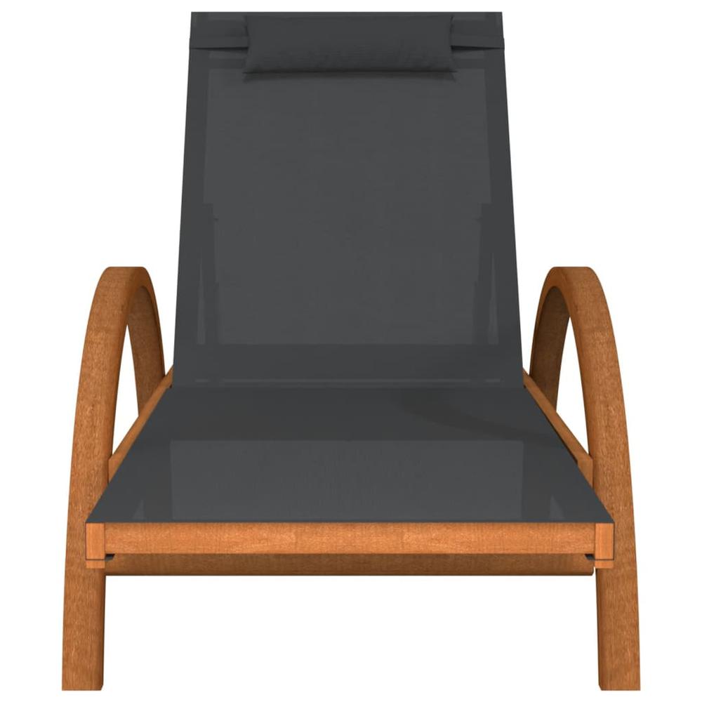 Sun Lounger with Pillow Gray Textilene and Solid Wood Poplar. Picture 2