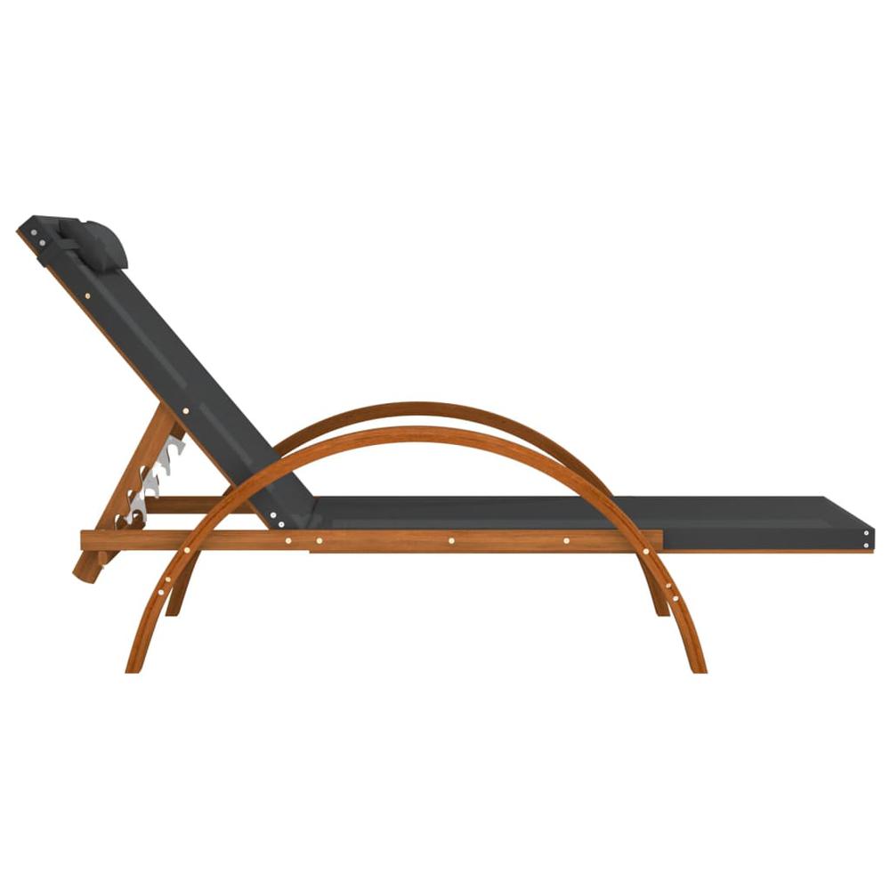 Sun Lounger with Pillow Gray Textilene and Solid Wood Poplar. Picture 3