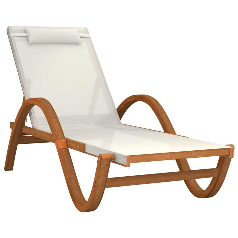 Sun Lounger with Pillow White Textilene and Solid Wood Poplar. Picture 1