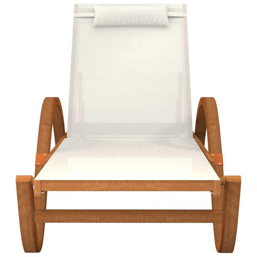 Sun Lounger with Pillow White Textilene and Solid Wood Poplar. Picture 2