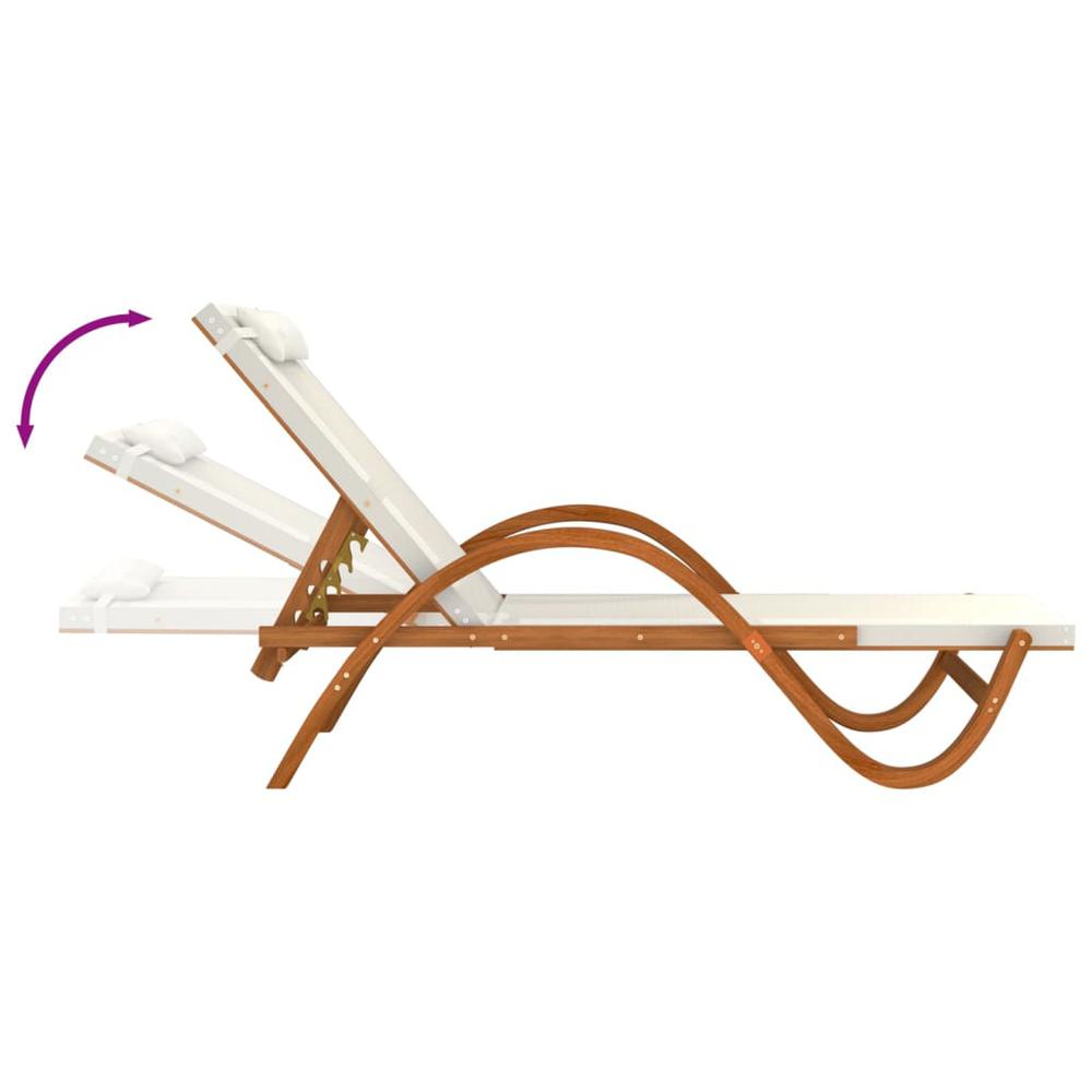 Sun Lounger with Pillow White Textilene and Solid Wood Poplar. Picture 5