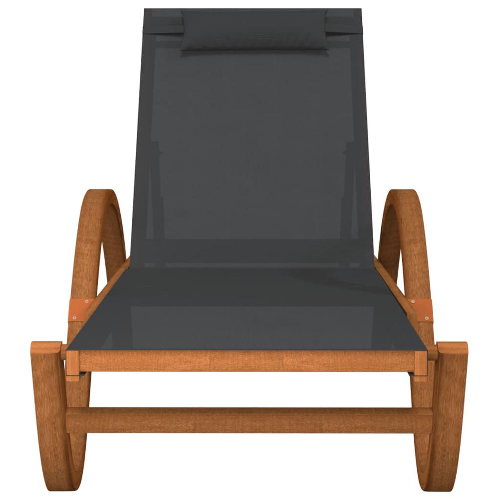 Sun Lounger with Pillow Gray Textilene and Solid Wood Poplar. Picture 2
