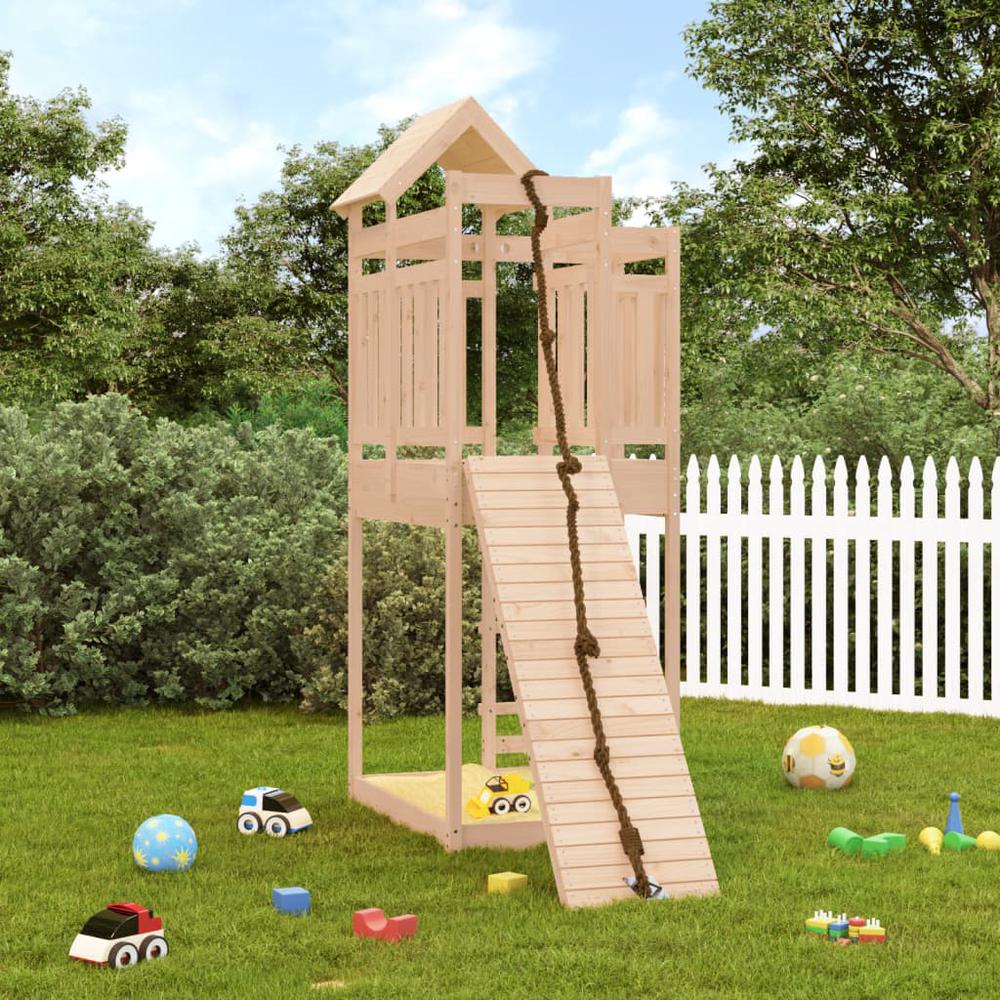 Playhouse with Climbing Wall Solid Wood Pine. Picture 9