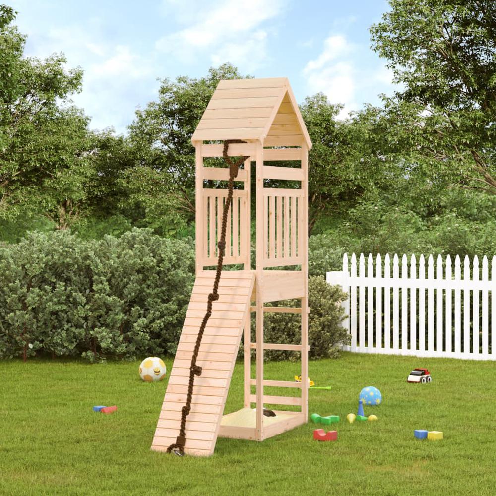 Playhouse with Climbing Wall Solid Wood Pine. Picture 9
